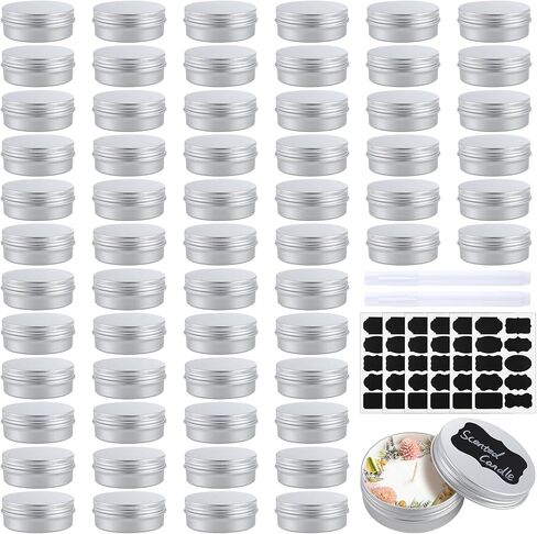 60PCS Metal Round Tins, 2 oz Aluminum Tin Cans Containers with Screw Lid for Lotion Bars, Balms, Salve, Spices or Beard Balm, DIY Candle Making Jar in Saudi Arabia