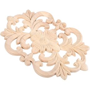 Wood Carved Furniture Onlay Applique, Wooden Decorative Onlays Furniture Corner Frame Decal Unpainted Furniture Center Decals for Cabinet Dresser Bed Door Wall (22 x 14cm / 8.7 x 5.5inch)