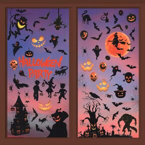 EkkoVla Halloween Window Stickers, 9 Sheets Halloween Window Cling Decals for Halloween Party Decoration Glass Window Home Décor Indoor and Outdoor(72 PCS)