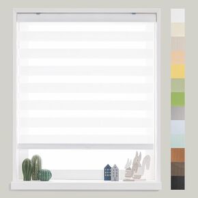 FOIRESOFT Standard Custom Zebra Horizontal Blind [Basic, White, W 53 in X H 48 in] Day and Night Dual Layer Sheer 13colors Light Filtering Window Roller Shades, 20 to 84 inch Wide