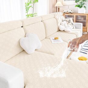 Smiry Waterproof Couch Cushion Covers, Stretch Sofa Cushion Covers, Soft Sofa Covers Washable, Magic Couch Cushion Slipcover Elastic Furniture Protector for Pets, Kids (2 Pack, Beige)