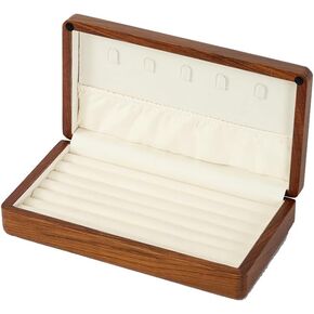 Jewelry Box Solid Wood Jewelry Organizer Box for Multiple Rings Cufflinks Earrings Portable Travel Storage Rings Case Wooden Holders Vintage Gift for Women Valentine Mother's Day- Beige