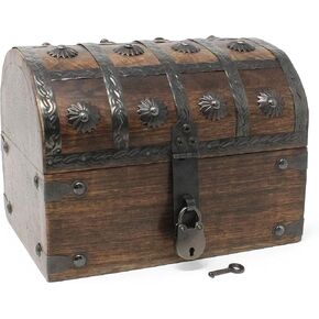 Nautical Cove Keepsake Wooden Treasure Chest with Antique Jewelry Lock and Key (Small 5 x 3 x 3.25)