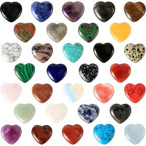 32pcs Worry Stones, Various Styles Heart Shaped Rocks Colorful Heart Crystals Heart Stones Small Mancala Stones Gemstone Crystals for Valentines Day Christmas Meditation DIY Jewelry