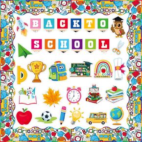 58 Pcs Back to School Bulletin Board Border First Day of School Border Trim Stickers Classroom Bulletin Board Decor Set for Elementary Kindergarten Preschool Chalkboard Wall Decor