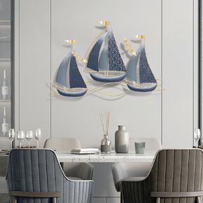 HUYRIYN Nautical Metal Wall Art, Sailboat Wall Sculptures, Coastal Art Boat Decor for Bathroom Hallway