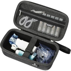 RAIACE Hard Storage Case for Portable Handheld Inhaler Nebulizer Machine, Asthma Inhaler Travel Bag. Built-in mesh pocket for Medicine and Accessories. (case only) - Black