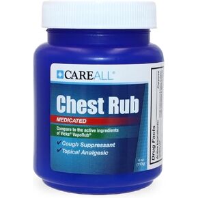 CareAll Medicated Chest Rub 4 oz. Topical Analgesic and Cough Suppressant. Provides Relief to Throat, Chest and Sinuses from Cough, Cold, and Congestion