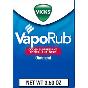 Vicks VapoRub Original Cough Suppressant Topical Analgesic Ointment 3.53 oz, Best used for relief from cold symptoms, aches, and pains