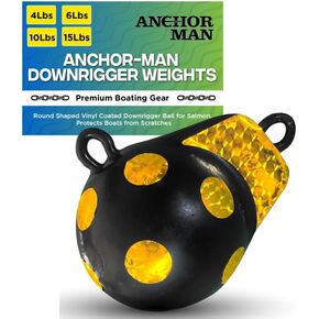 أوزان Anchor-Man Downrigger [4lbs 6lbs 10lbs 15lbs] - كرة سفلية مطلية بالفينيل على شكل دائري لسمك السلمون، تحمي القوارب من الخدوش - ملحقات Cannon Downrigger