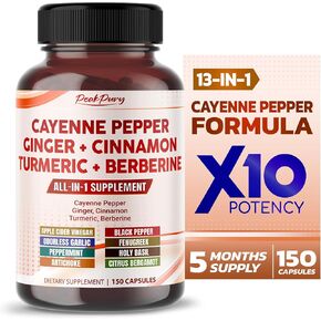 Cayenne Pepper 8000mg Ginger 3000mg Turmeric 2500mg Berberine 2500mg - Digestion, Gut Heath Support - Made in USA