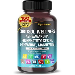 CORTISOL WELLNESS Magnesium Ashwagandha L-Theanine Phosphatidylserine Rhodiola Rosea Passionflower Lavender Chamomile -150 Capsules- Made in USA