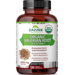 Zazzee USDA Organic Valerian Root 10:1 Extract, 3000 mg Strength, 120 Vegan Capsules, 4 Month Supply, Valeriana officinalis, 10X Potency, 100% Vegetarian, All-Natural, Non-GMO, Made in The USA