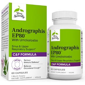 Terry Naturally Andrographis EP80 with Umckaloabo - 60 Capsules - Sinus & Upper Respiratory Support - Non-GMO, Vegan, Gluten Free - 60 Servings