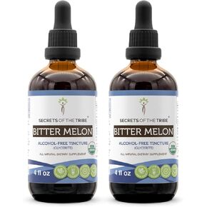 Secrets of the Tribe Bitter Melon USDA Organic | Alcohol-Free Extract, High-Potency Herbal Drops | Made from 100% Certified Organic Bitter Melon (Momordica Charantia) Dried Fruit 2x4 oz