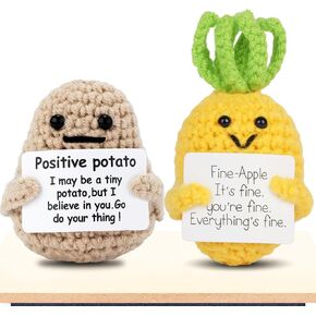 PinCute 2PCS Emotional Support Pickle Potato with Bow Gifts for Friend - Cute Funny Positive Potato Crochet Doll Home Desk Decor - Gift for Women Wife Sister Birthday Valentines Christmas Anniversary