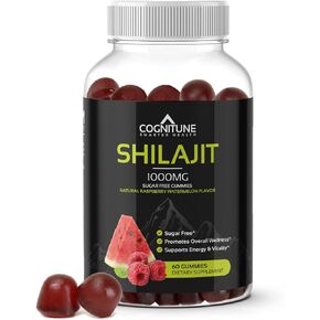 Shilajit Gummies - Pure & Potent Shilajit Supplement, 1,000mg per Serving, Sugar-Free Natural Raspberry Watermelon Flavor, Rich in Minerals, Fulvic Acid, Boost Energy, Vitality & Overall Wellness