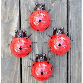 GIFTME 5 Metal Garden Wall Art Decorative Set of 4 Cute Ladybugs Outdoor Wall Sculptures