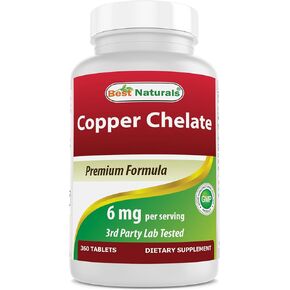 Best Naturals Copper Chelate 6 mg per Serving- 360 Tablets