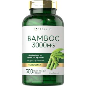 Carlyle Bamboo Extract Capsules | 3000mg | 300 Count | 210mg Silica | Non-GMO, Gluten Free Supplement