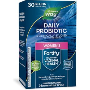 Nature's Way Fortify Daily Probiotic for Women, 30 Billion Live Cultures, 10 Strains, Prebiotics, Supports Digestive & Immune Health*, No Refrigeration Required, 30 Capsules (Packaging May Vary)