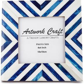 Picture Photo Frame Chevron Herringbone Art Inspired Vintage Table-Top/Wall Décor Frames (4x4 Inches, Blue,White) in Kuwait