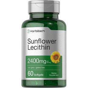 Horbäach Sunflower Lecithin 2400mg | 60 Softgel Capsules | Naturally Occurring Phospholipids | Non-GMO, Gluten Free Supplement |