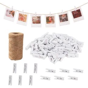 Small Black Clothes Pins for Photos,100PCS Mini Wooden Black Clothespins with 328 Feet Jute Twine,1.4 inch Black Small Clothespins for Hanging Photos,Crafts,Baby Shower,Graduation,Halloween in Saudi Arabia