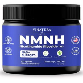 NMNH Nicotinamide Riboside & TMG - NAD Supplement for Anti-Aging, NMN Supplement Alternative, TMG (Betaine Anhydrous) - 1250mg per Serving, 60 Capsules 30 Servings