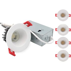 ALLFFUYE 2 Inch LED Recessed Lighting with Junction Box, Dimmable Anti-Glare LED Downlight, 2700-5000K 600 Lumens, CRI 90+, IC Rated, LED Light Fixture with Baffle Trim, ETL Listed Energy Star, 4Pack