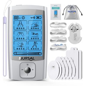 NURSAL 24 Modes TENS Unit Muscle Stimulator with Continuous Stimulation, Rechargeable Electronic Pulse Massager with 8 Pads for Back and Shoulder Pain Relief and Muscle Strength