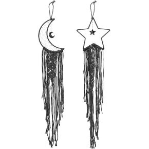 uxcell 2 Pcs Star Moon Dreamcatcher Handmade, Home Decor Dream Catcher Macrame Wall Hanging with Pendant Bohemian Home Decorative for Women, Grandma, Friends, Mother Gift (Black)