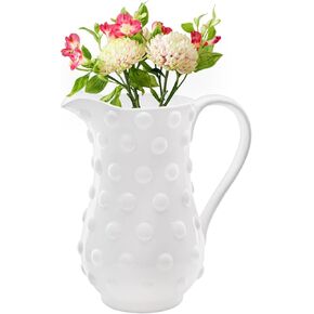 AuldHome White Hobnail Ceramic Pitcher (Large), Vintage Retro Style