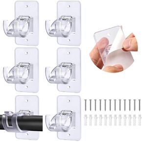 2 Pack No Drill Curtain Rod Brackets, Self Adhesive No Drilling Curtain Rod Holder Hooks, Nail Free Curtain Rod Hangers Save Space for Bathroom Kitchen Home -Transparent