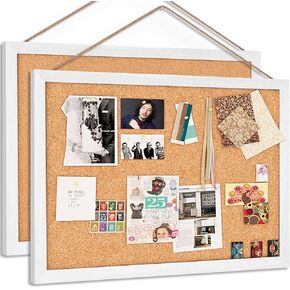 Emfogo 2-Pack Cork Board Bulletin Board, 16"x11" Wooden Frame Cork Boards, Pin Boards for Walls Hanging for Office, Home, Kitchen, School Decor（Brown）