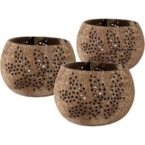 Restaurantware - Coco Casa 4 x 3.3 Inch Coconut Shell Candle Holders, 1 Reusable Tealight Candle Holders - Candle Not Included, Dotted Pattern, Brown Coconut Bowls For Candles, Handcrafted.