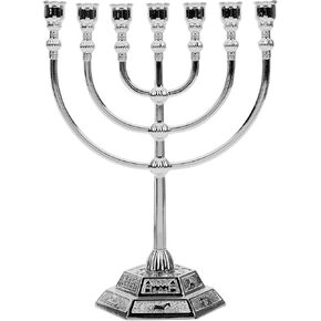 Sewroro Modern Candle Holder 7 Branches Menorah Candle Holder Decorative 7 Holes Menorah Table Centerpiece Display(Silver)
