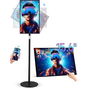 15.6 Inch Digital Signage Capacitive Multi-Touch Screen Advertising Display with Adjustable Metal Stand Android 11 Commercial LCD Monitor with Auto Play, Wireless Screen Mirroring, 4+64GB