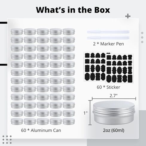 60PCS Metal Round Tins, 2 oz Aluminum Tin Cans Containers with Screw Lid for Lotion Bars, Balms, Salve, Spices or Beard Balm, DIY Candle Making Jar in Saudi Arabia