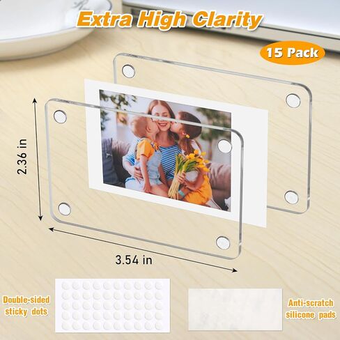 15 Pack- Acrylic Fridge Magnetic Frame, Acrylic Photo Picture Frames,Double Sided Photo Refrigerator Magnet Picture Frame for Fujifilm Instax Mini,Clear Picture Display Frame,2.36 x 3.54 Inch in Saudi Arabia