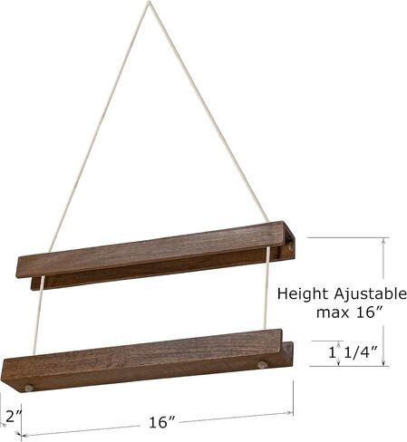 Red Co. 16" Decorative Adjustable Wooden Hanging Book Frame Display Holder with Rope, Brown in Saudi Arabia