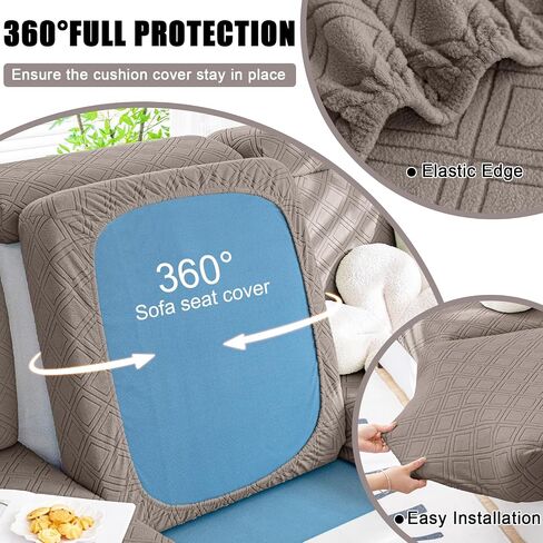 Smiry Waterproof Couch Cushion Covers, Stretch Sofa Cushion Covers, Soft Sofa Covers Washable, Magic Couch Cushion Slipcover Elastic Furniture Protector for Pets, Kids (2 Pack, Beige) in Saudi Arabia