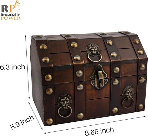 RP Remarkable Power, Large Treasure Chest Wooden Treasure Box Vintage Jewelry Box Large Trinket Storage Chest Box with Lock and Lids in Kuwait