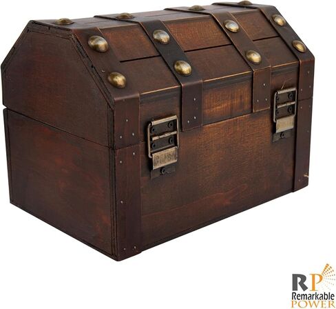 RP Remarkable Power, Large Treasure Chest Wooden Treasure Box Vintage Jewelry Box Large Trinket Storage Chest Box with Lock and Lids in Kuwait
