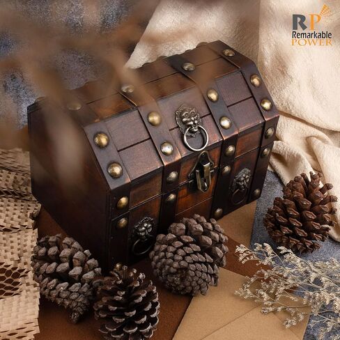 RP Remarkable Power, Large Treasure Chest Wooden Treasure Box Vintage Jewelry Box Large Trinket Storage Chest Box with Lock and Lids in Kuwait