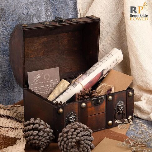 RP Remarkable Power, Large Treasure Chest Wooden Treasure Box Vintage Jewelry Box Large Trinket Storage Chest Box with Lock and Lids in Kuwait