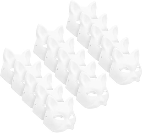 15 Piece Cat Mask Set, Colorable White Fox Mask, Female Masquerade Mask DIY Hand Painted, Decorative Masks with Paint and Brushes Suitable for Carnival, Cosplay, Masquerade, Parties in Saudi Arabia