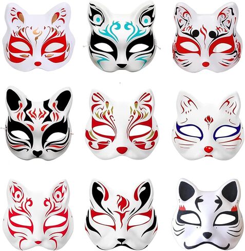 15 Piece Cat Mask Set, Colorable White Fox Mask, Female Masquerade Mask DIY Hand Painted, Decorative Masks with Paint and Brushes Suitable for Carnival, Cosplay, Masquerade, Parties in Saudi Arabia