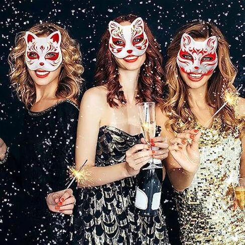 15 Piece Cat Mask Set, Colorable White Fox Mask, Female Masquerade Mask DIY Hand Painted, Decorative Masks with Paint and Brushes Suitable for Carnival, Cosplay, Masquerade, Parties in Saudi Arabia