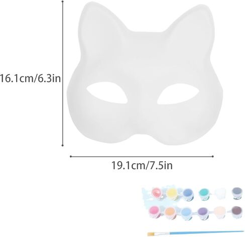 15 Piece Cat Mask Set, Colorable White Fox Mask, Female Masquerade Mask DIY Hand Painted, Decorative Masks with Paint and Brushes Suitable for Carnival, Cosplay, Masquerade, Parties in Saudi Arabia